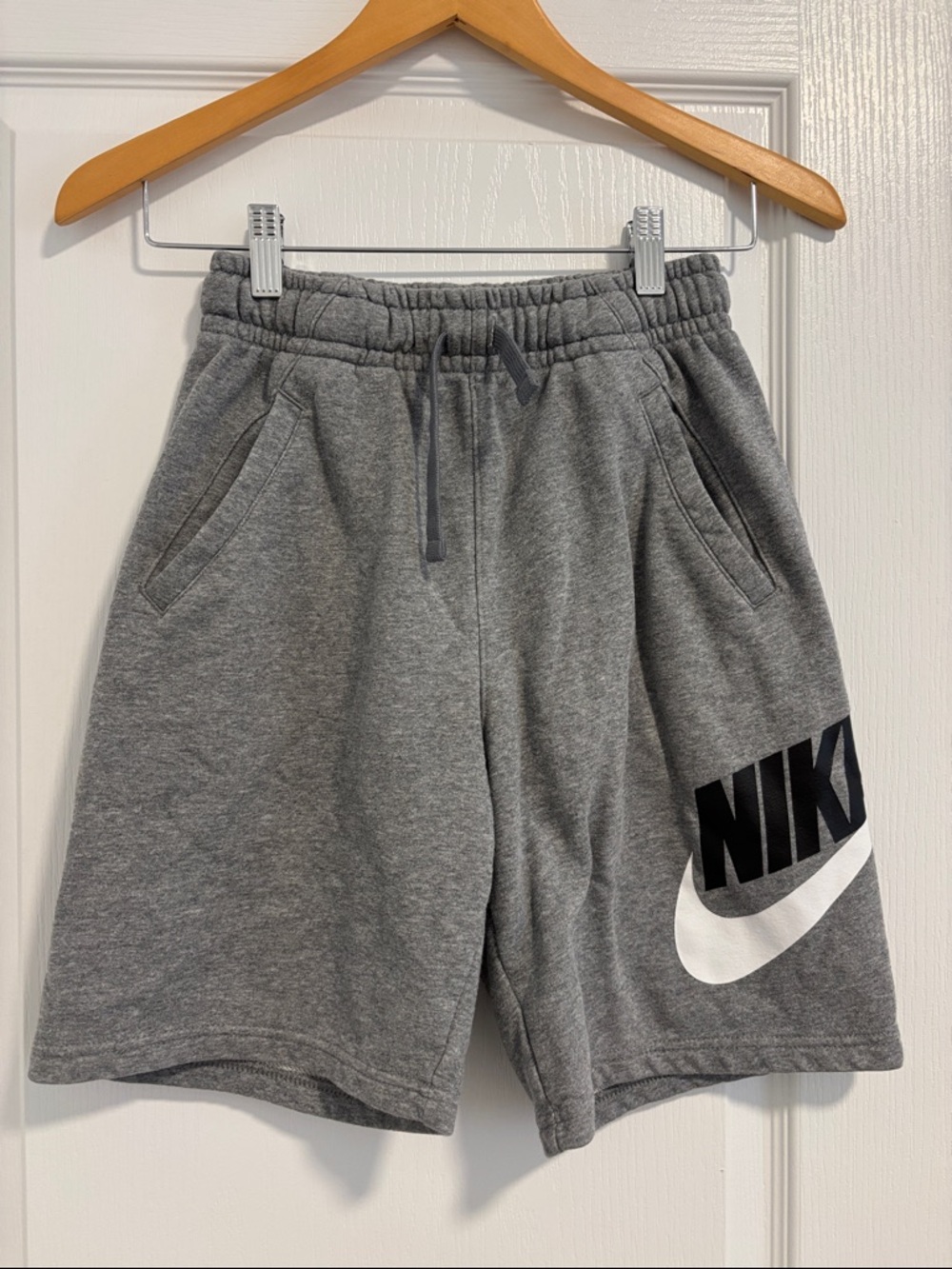 Nike Boy’s Gray Logo Athletic Shorts with White Swoosh